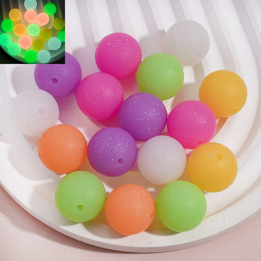 Luminous with Silver Glitter, Solid & Light Color Round Silicone Beads for Bracelets 15MM Random Mix