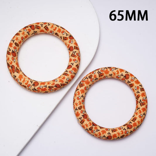Fall Woodland Pumpkin Fox Mushroom Soft Round Ring Silicone Focal Beads 65MM