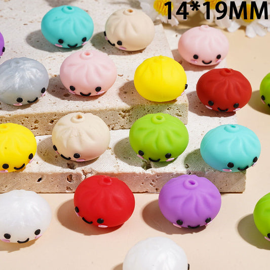 Cute Smiling Face Dumpling Silicone Focal Beads, 14*19MM, Multi Colors Random Mix