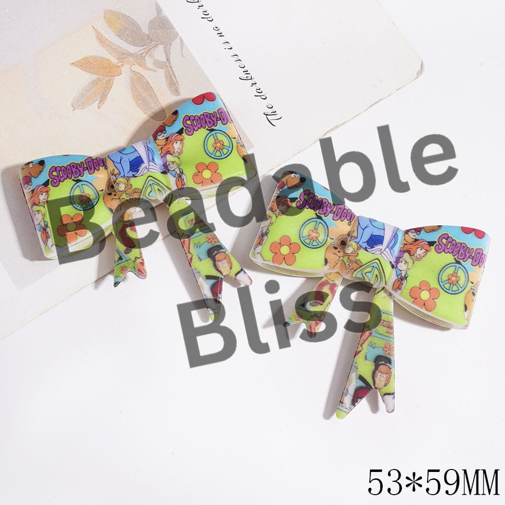 UV Printed Silicone Focal Beads Bowtie with Silly Dog Characters, 53*59MM