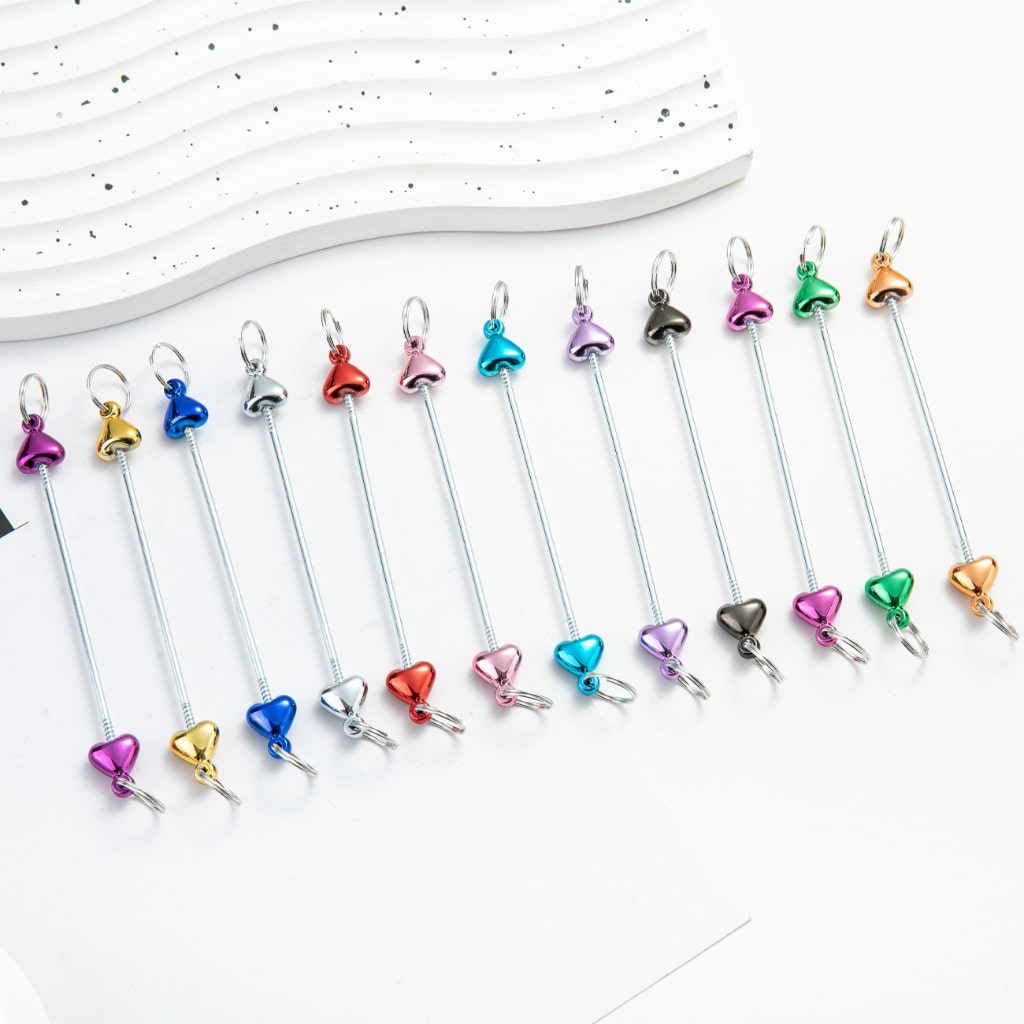 DIY Metal Beadable Keychain Bars with Heart Design for Keychain Accessories, Metallic Colors, 89MM