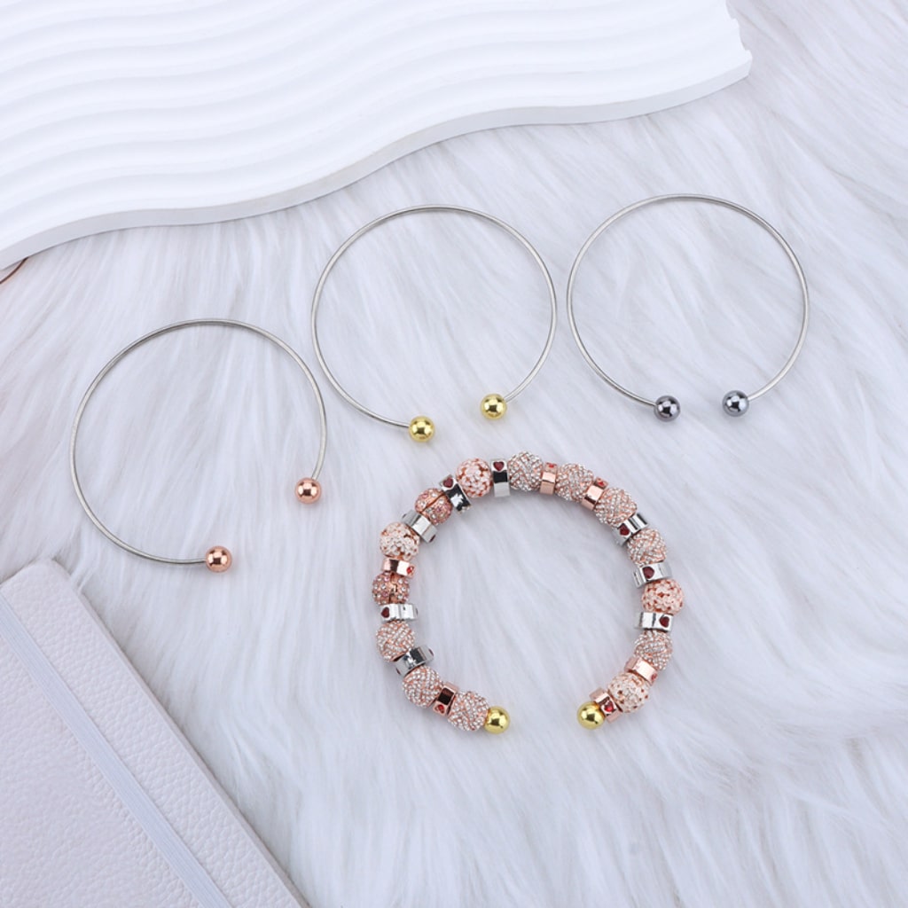 DIY Rose Gold & Gray Beadable Bracelet with Large Round Metal Beads – Custom Jewelry Making Supply