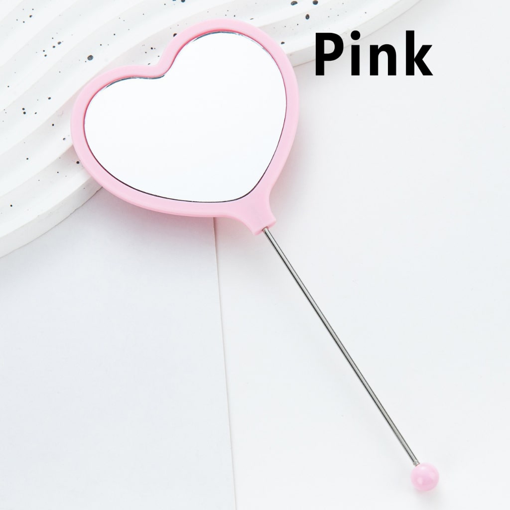 DIY Beadable Heart-Shaped Handheld Makeup Mirror in Solid Color, 162MM Long"