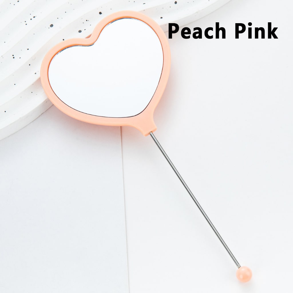 DIY Beadable Heart-Shaped Handheld Makeup Mirror in Solid Color, 162MM Long"