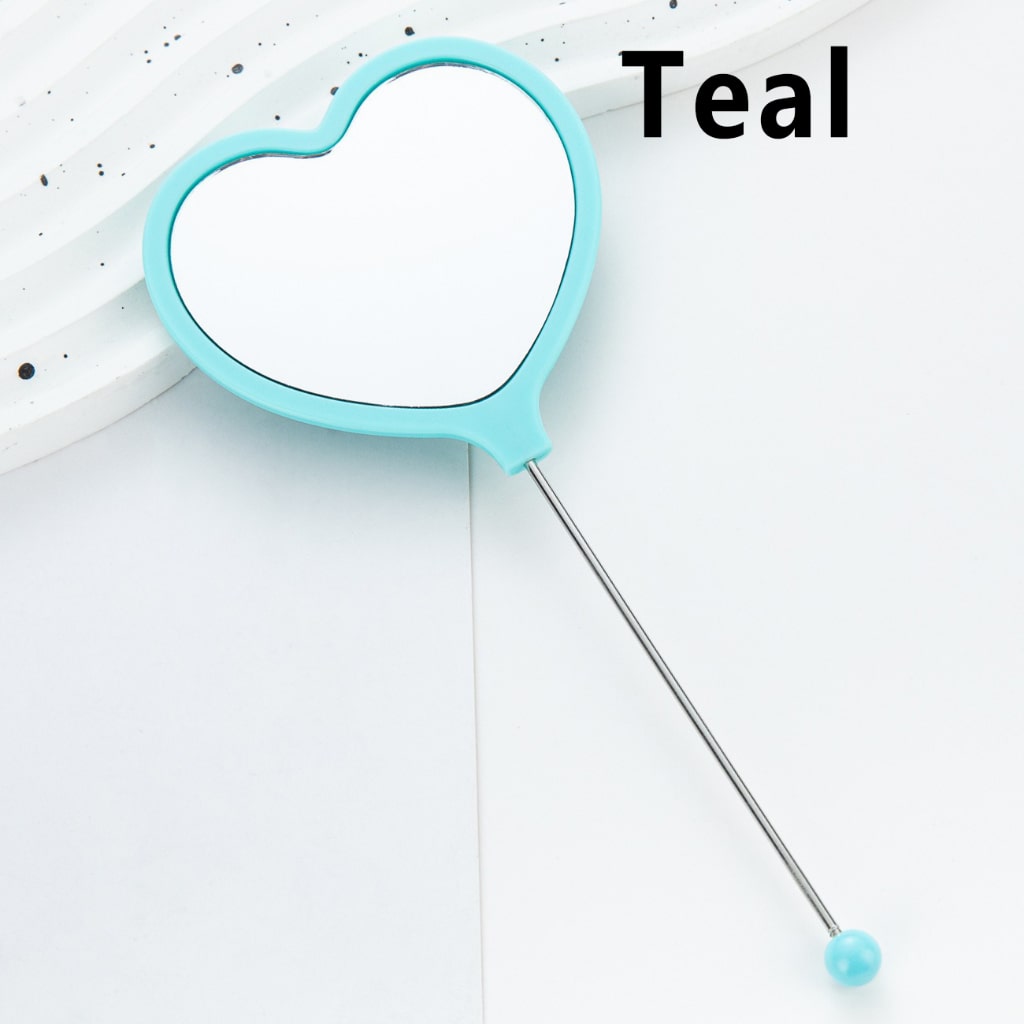 DIY Beadable Heart-Shaped Handheld Makeup Mirror in Solid Color, 162MM Long"