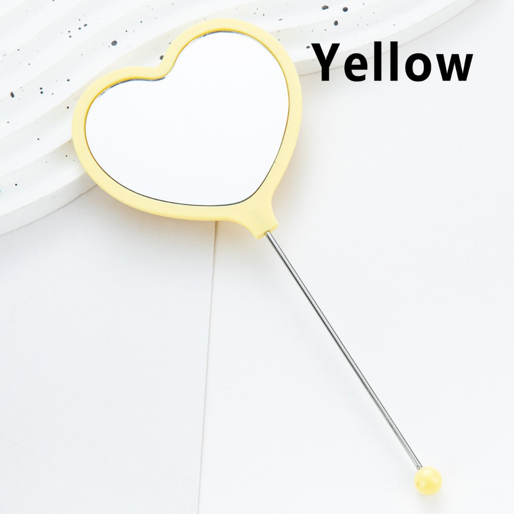 DIY Beadable Heart-Shaped Handheld Makeup Mirror in Solid Color, 162MM Long"