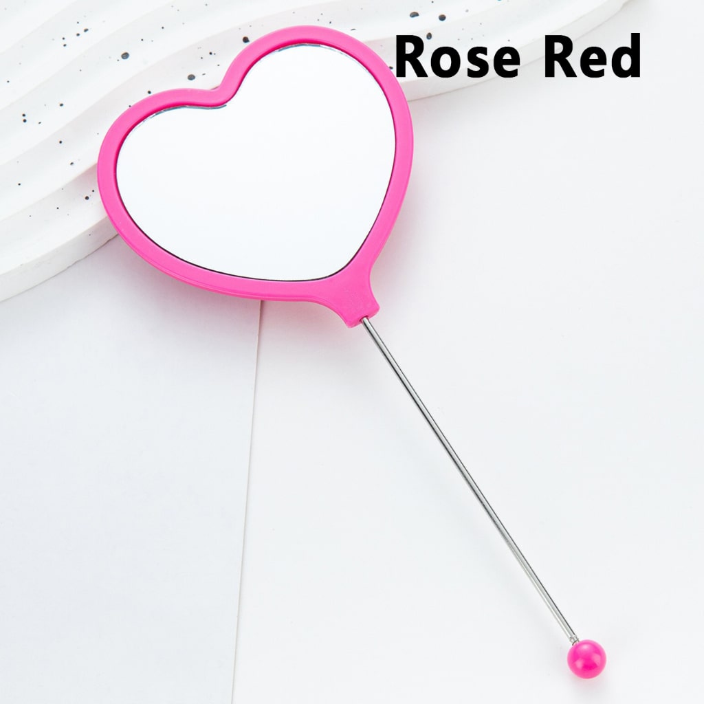 DIY Beadable Heart-Shaped Handheld Makeup Mirror in Solid Color, 162MM Long"
