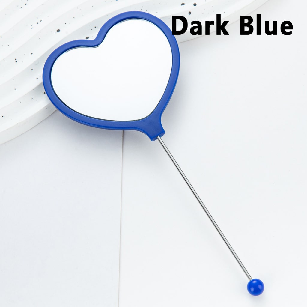 DIY Beadable Heart-Shaped Handheld Makeup Mirror in Solid Color, 162MM Long"