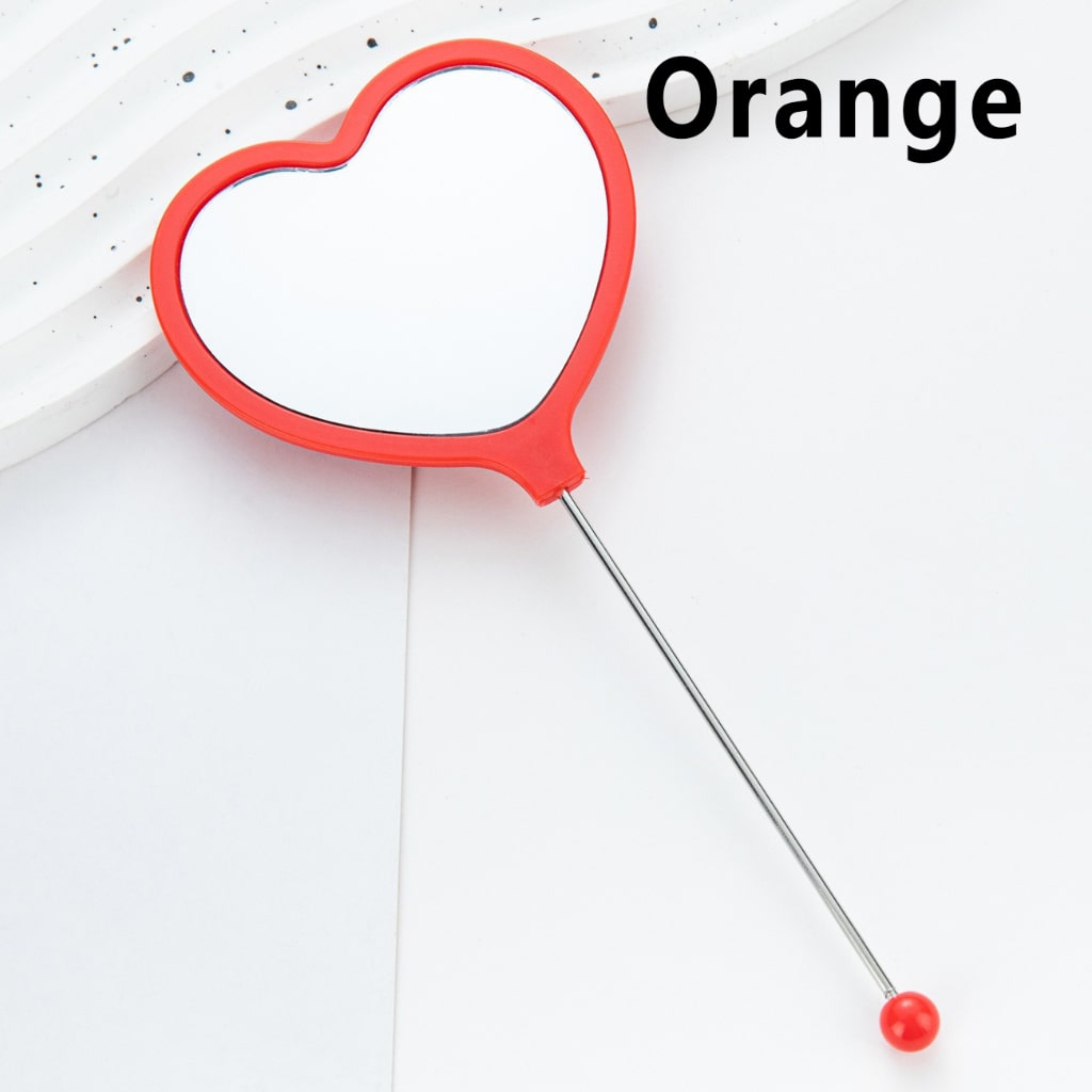 DIY Beadable Heart-Shaped Handheld Makeup Mirror in Solid Color, 162MM Long"