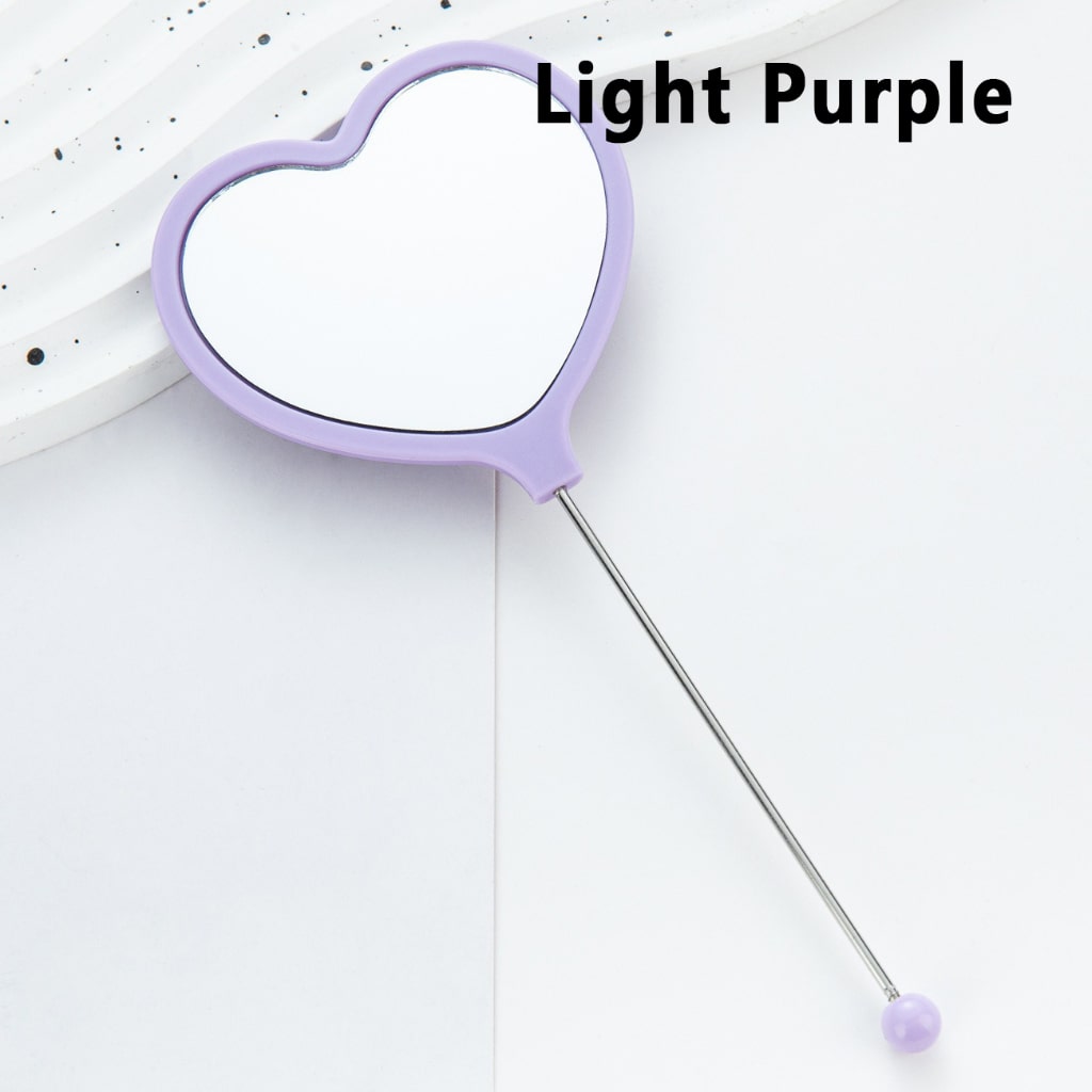 DIY Beadable Heart-Shaped Handheld Makeup Mirror in Solid Color, 162MM Long"
