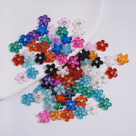 Cute Mini Five-Petaled Flower with Clear Rhinestone Can DIY For Flower Pen & Beads Jewelry Accessories, Random Mix