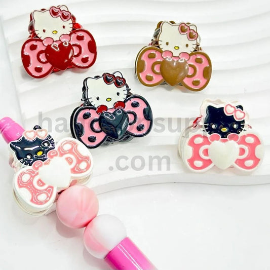 Cute Sparkly HK Kitten with Heart Bow & Rhinestone Pearl Clay Beads, Random Mix, Around 30*27MM