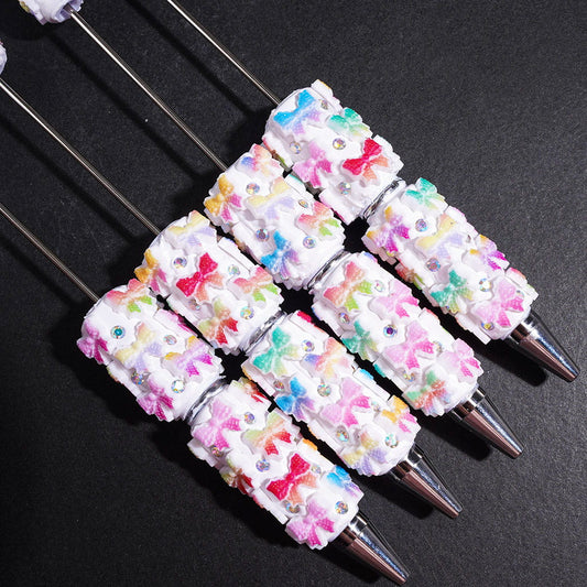 Gradient Ombre Bowtie Design with Sparkling AB Rhinestones Beadable Clay Pens