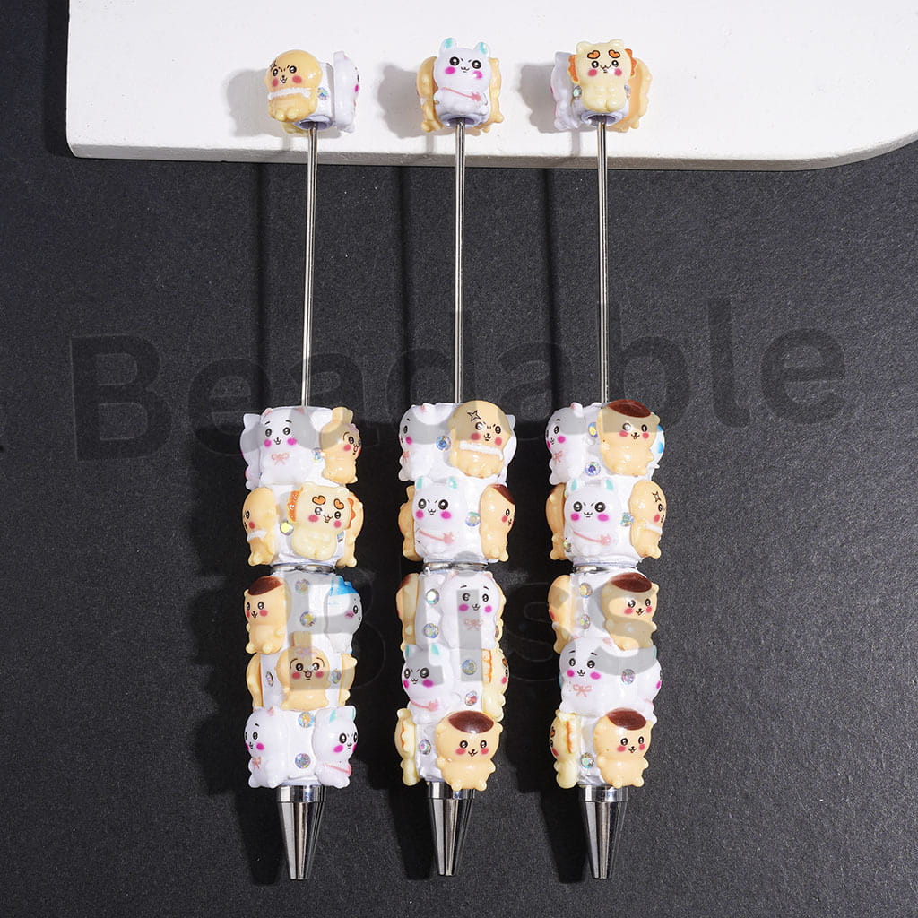 Beadable Clay Pens with Flying Squirrel Cartoon Characters and AB Rhinestones