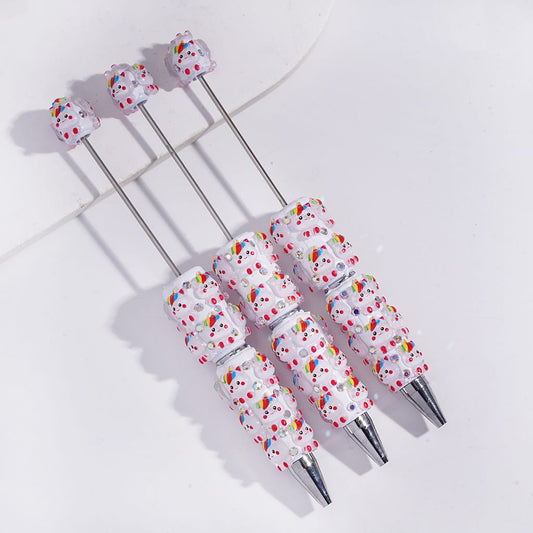 3D Cute Rainbow Unicorn Design on Acrylic Beads Pendants with AB Rhinestones