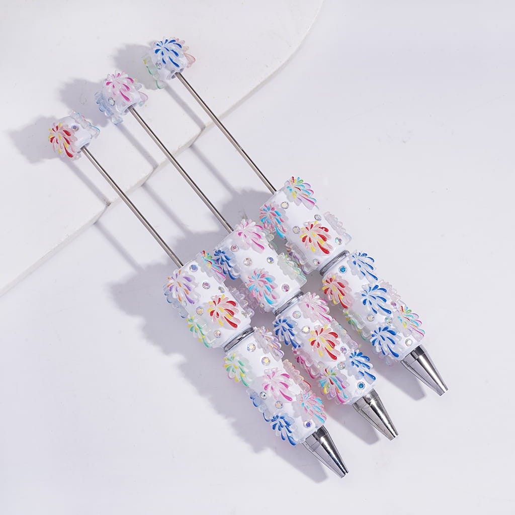 Fireworks, AB Rhinestones and White Pearl Beadable Clay Pens
