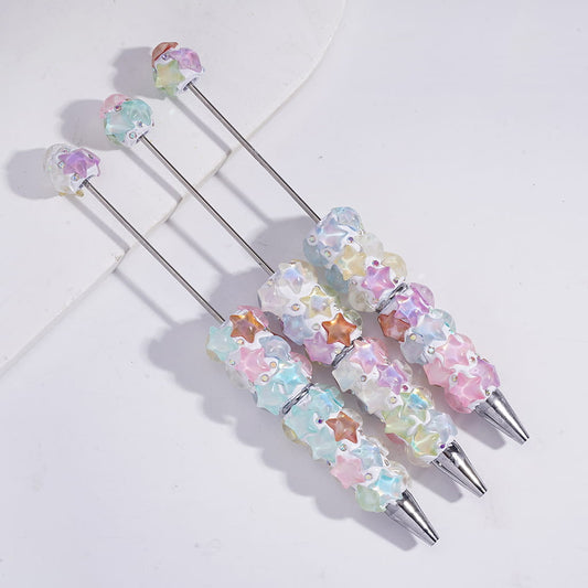 Macaron Colors Five-Pointed Star and AB Rhinestones Beadable Clay Pens