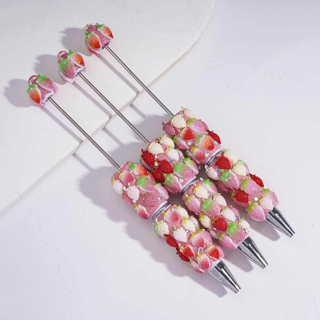 Cute Strawberry Glam Beadable Clay Pen with parkle AB Rhinestone