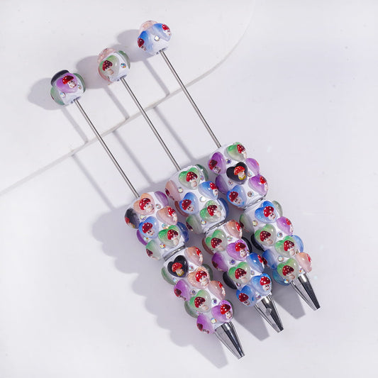 Mushroom Heart Prints and AB Rhinestones Beadable Clay Pen