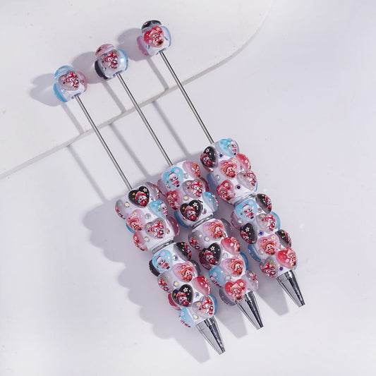 Heart Shape Mushroom Girl Pattern & AB Rhinestone Beadable Clay Pen
