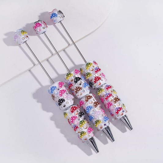Cute Colorful Mushroom and AB Rhinestones Beadable Clay Pen