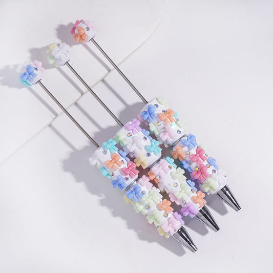 Bright Macaron Colors Bowtie Design & AB Rhinestone Beadable Clay Pen