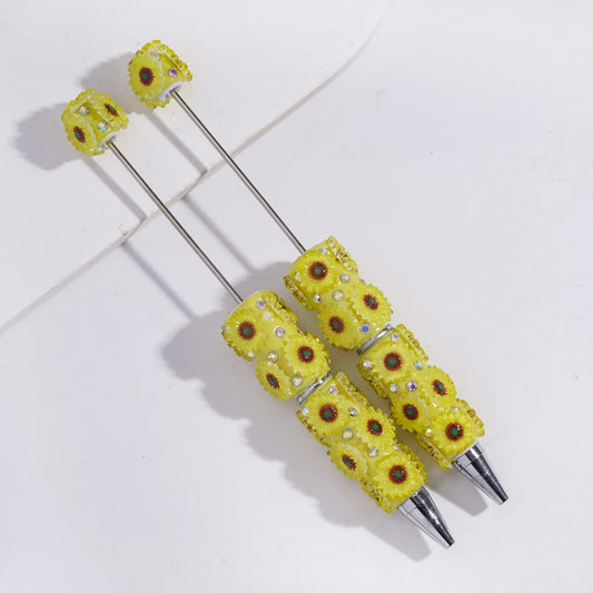 Cute Sunflower with AB Rhinestones on Beadable Clay Pen