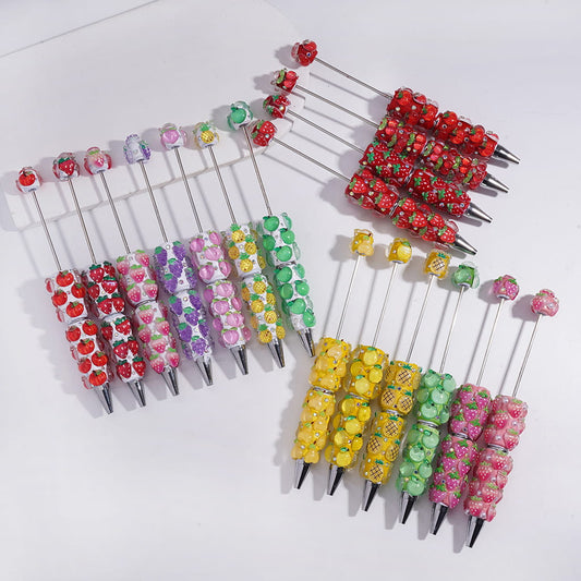Cute Vivid Fruits Designs Series with Mini AB Rhinestones Beadable Clay Pens Random Mix