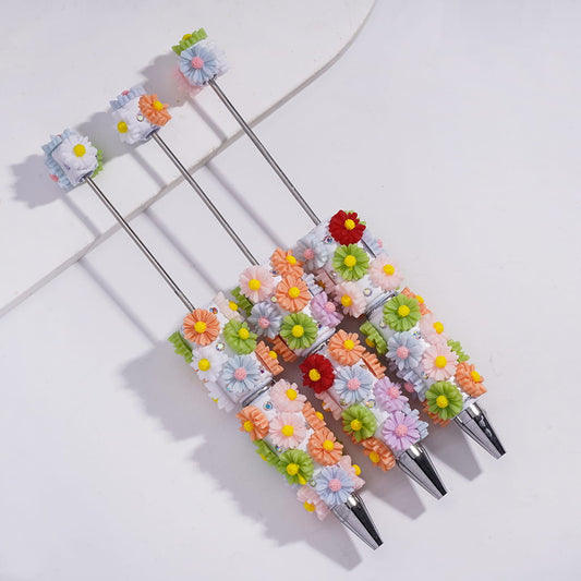 Cute Floral Design Daisy Flowers Clay Beadable Pens with AB Rhinestones