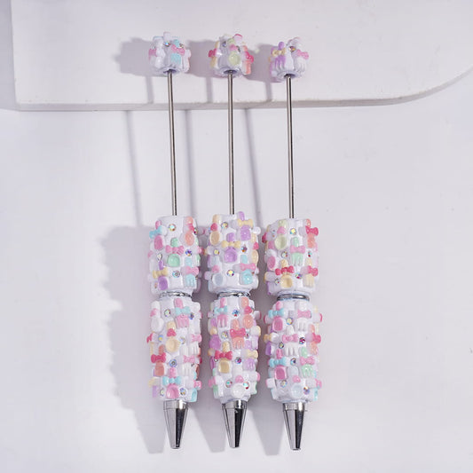 Cute Macaron Color Tableware Design & AB Rhinestone Beadable Clay Pen