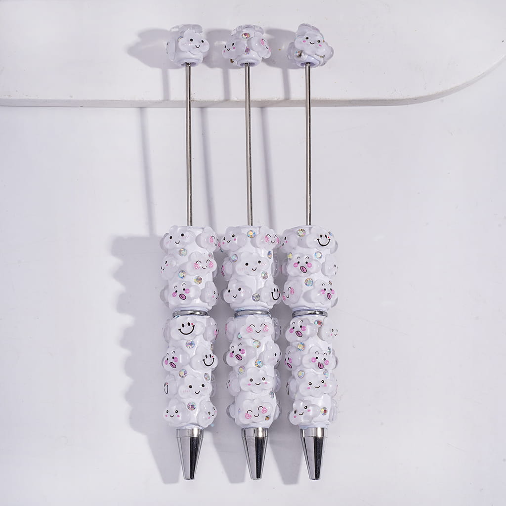 Cute Smiling Face White Clouds Design & AB Rhinestone Beadable Clay Pen