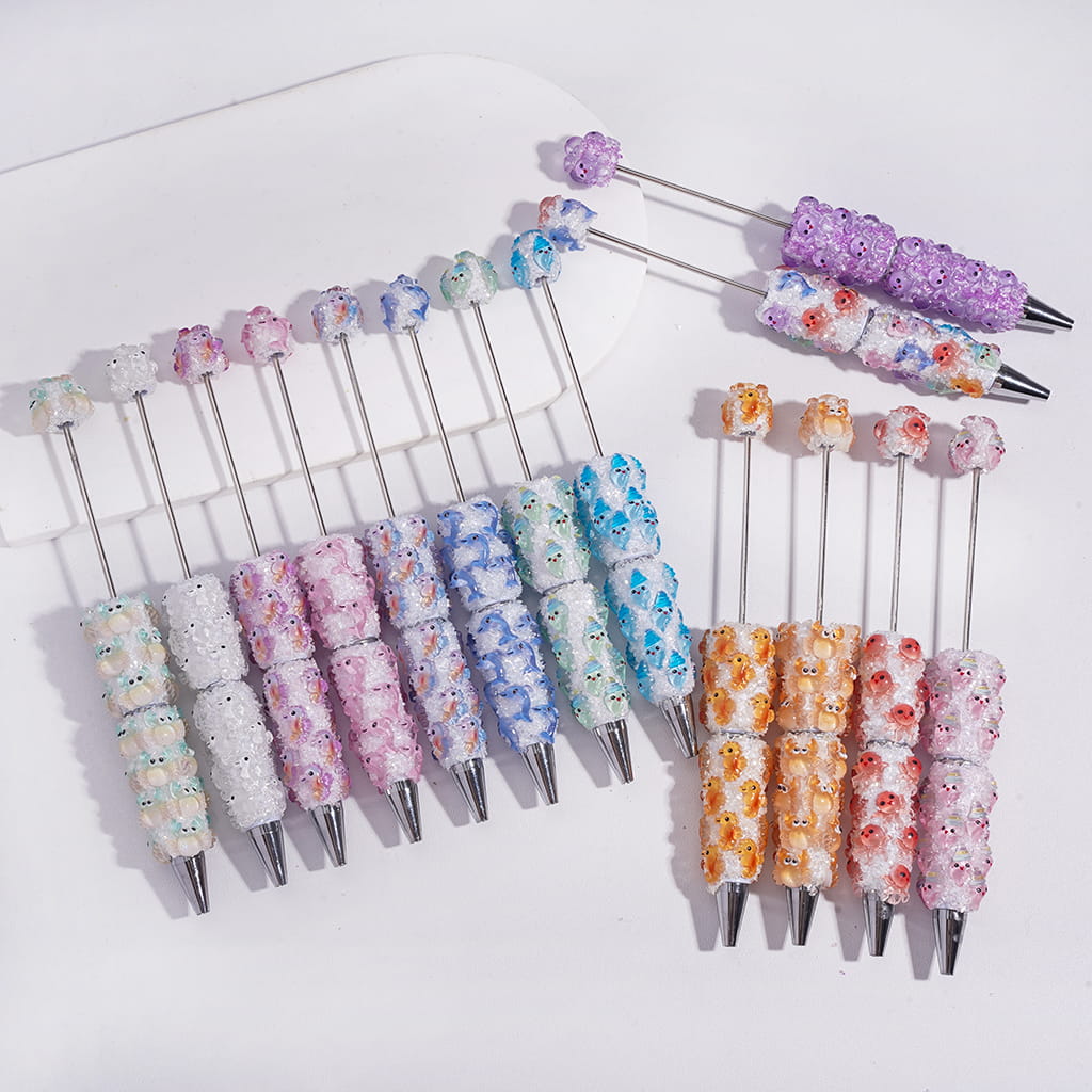 Marine Life Sugar Clay Beadable Pens with Tiny Broken Rhinestones, Fully Decorated Random Mix