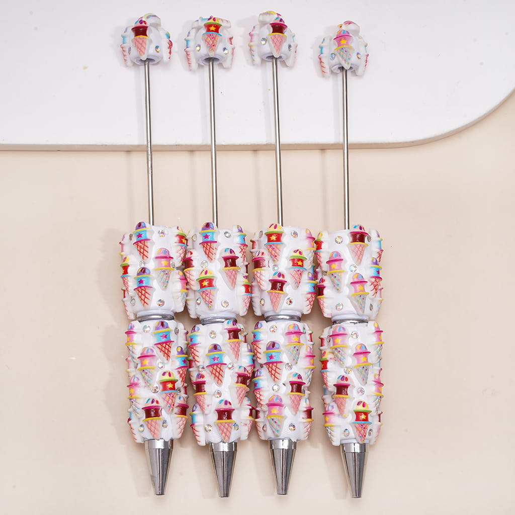Beadable Clay Pens with AB Rhinestones and Ice-Cream Cone
