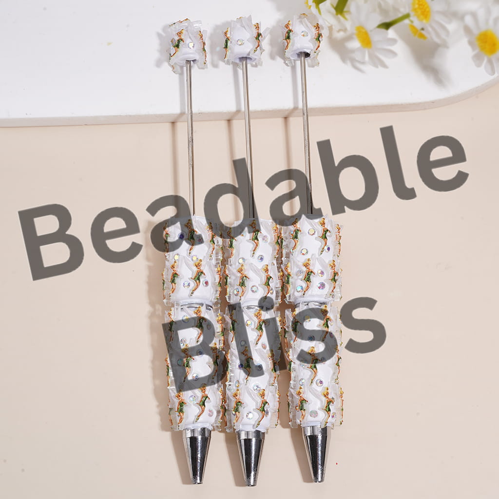 Beadable Clay Pens with AB Rhinestones and Flying Fairy Character