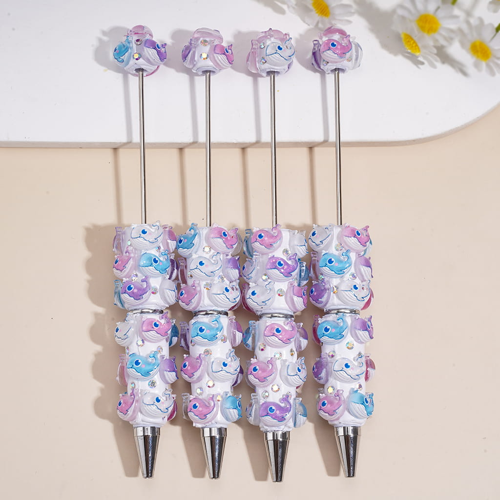 Beadable Clay Pens with Cute Ocean Whale in Various Colors and AB Rhinestones