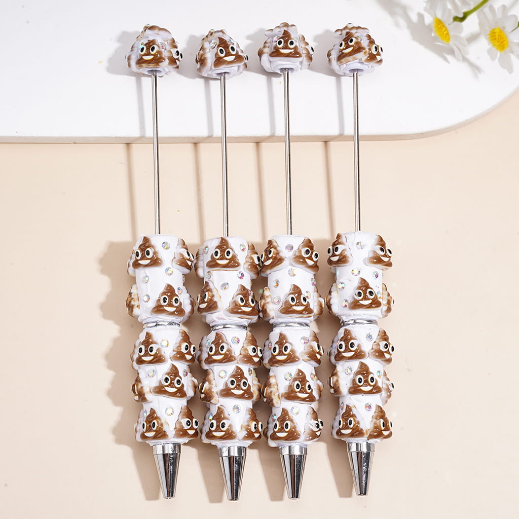 Brown Smiling Poop Cartoon Character with AB Rhinestones Beadable Clay Pens