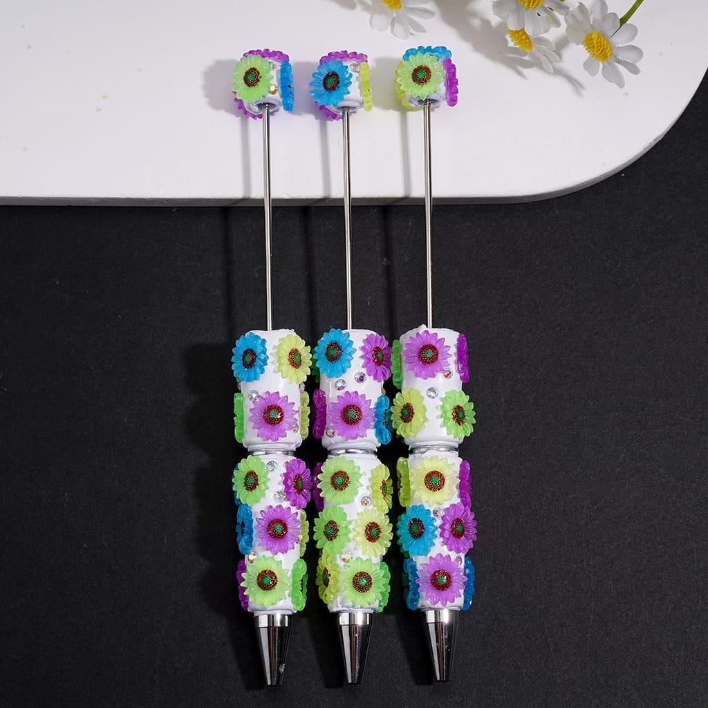 Cute Colorful Daisy Flower with AB Rhinestones Beadable Clay Pen
