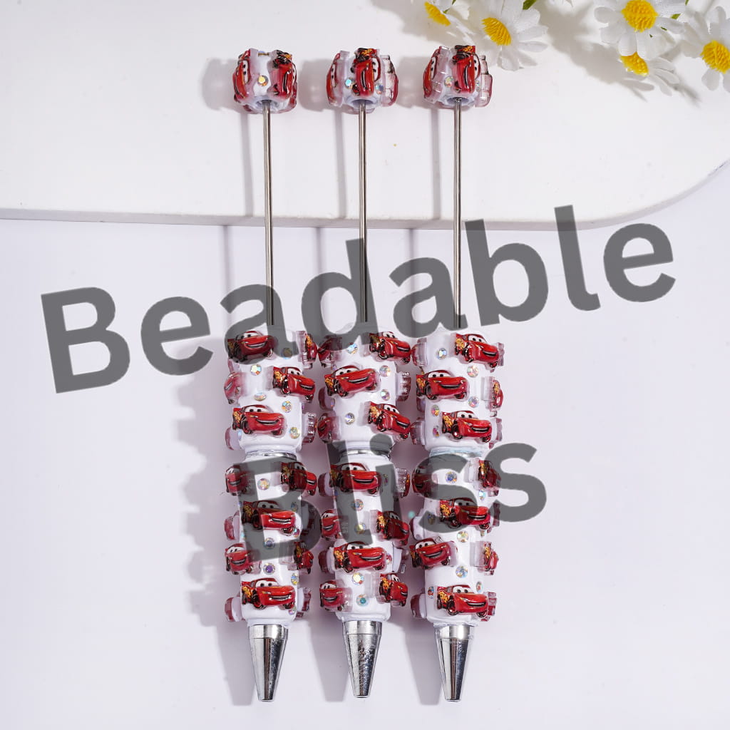 Beadable Clay Pens with Sports Car Character and AB Rhinestones