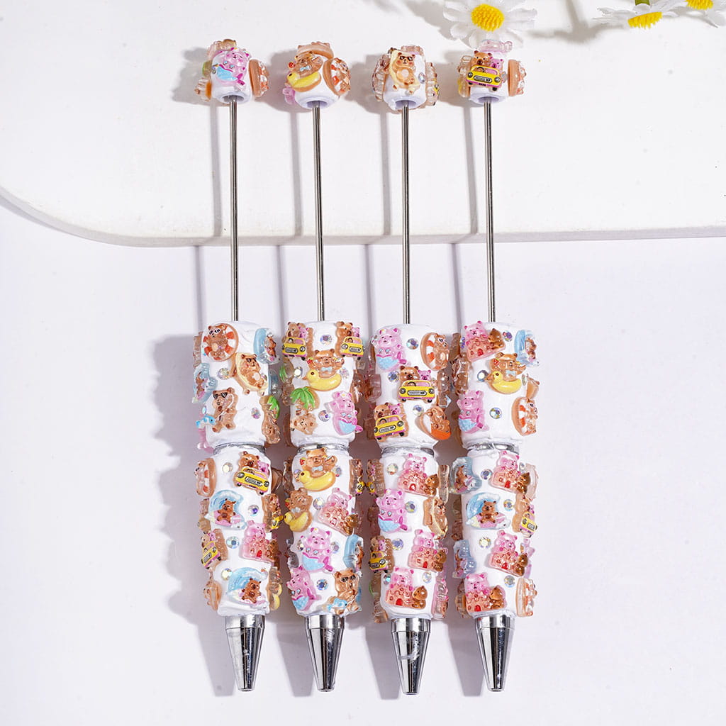 Beadable Clay Pens with Cute Capybara in Summer Vacation Style and AB Rhinestones