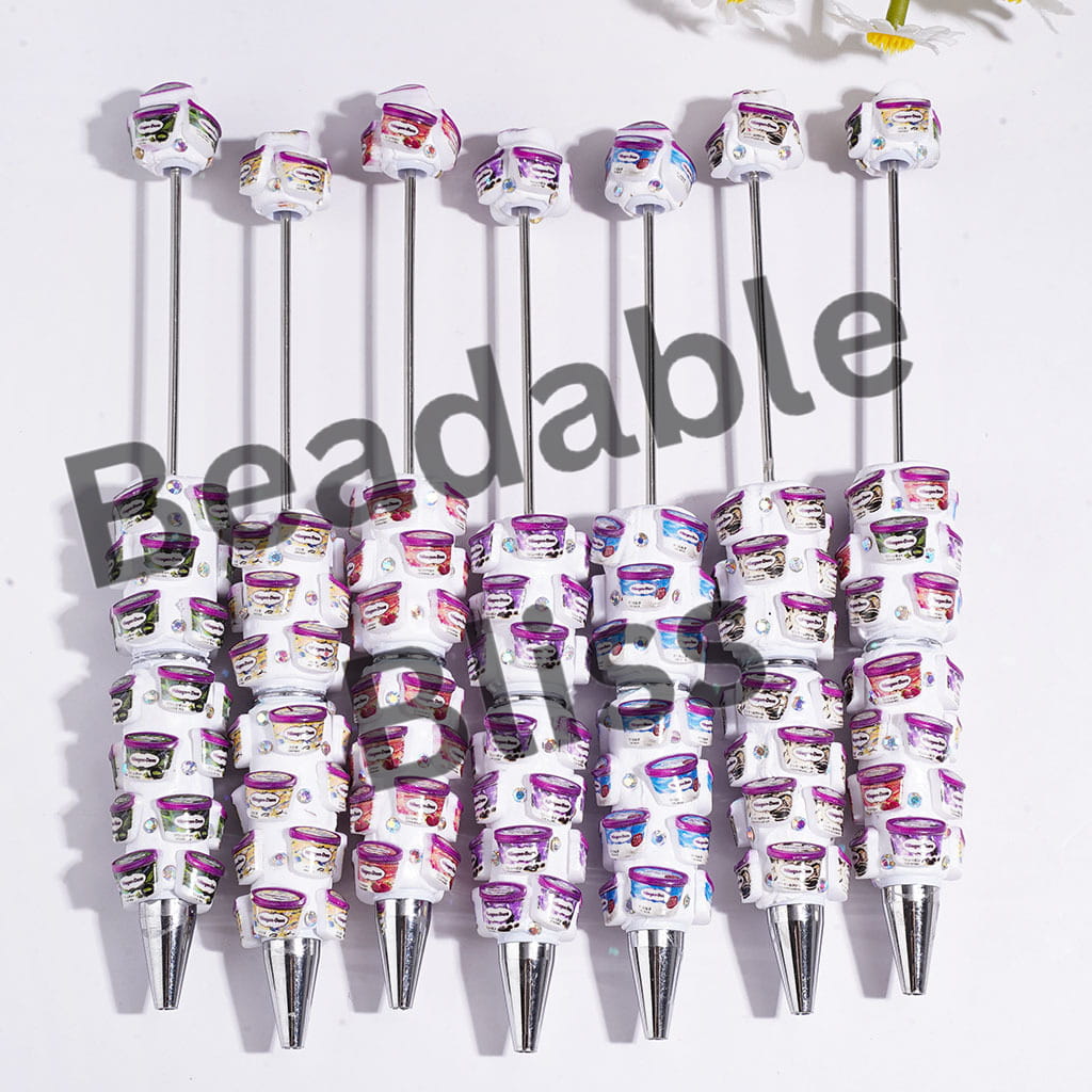 Beadable Clay Pen with Diverse Flavored Ice-cream and AB Rhinestones, Random Mix