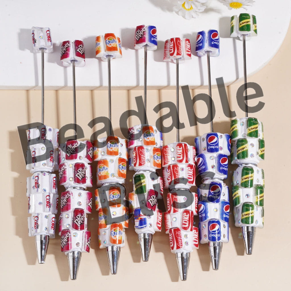 Beadable Clay Pens with Enjoy Canned Carbonated Soft Drinking Series, AB Rhinestones, Random Mix