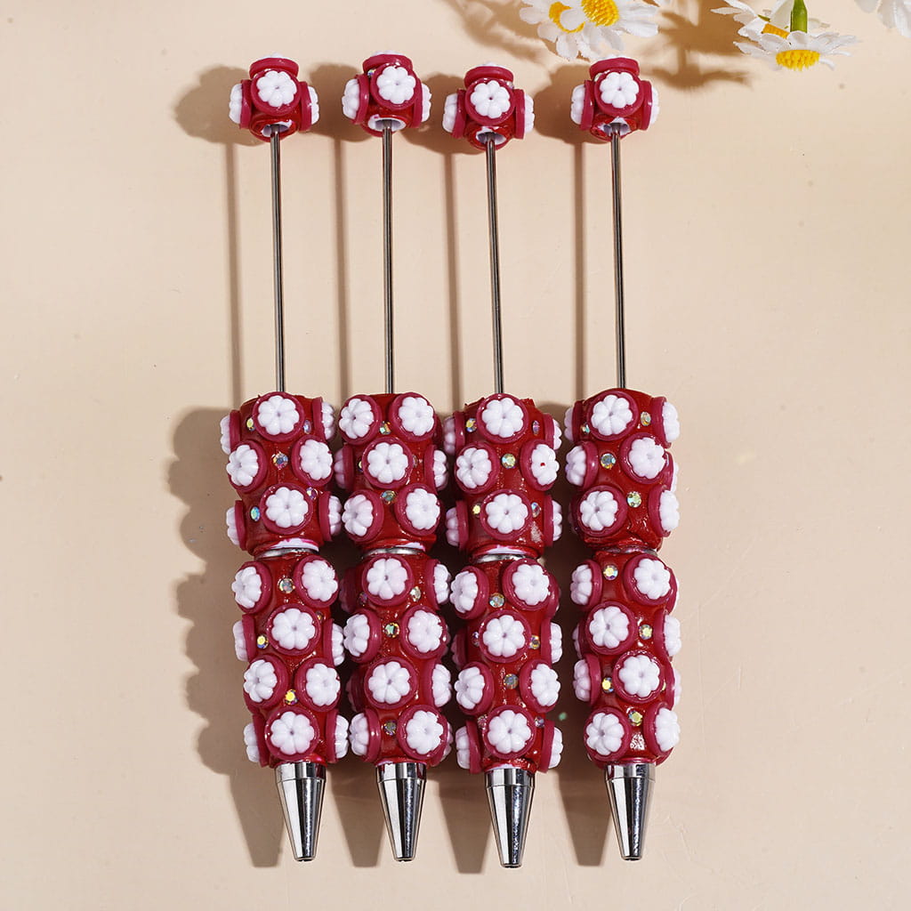 Beadable Clay Pens with Mangosteen and AB Rhinestone on Red Background