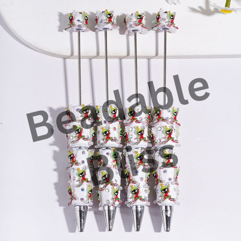 Beadable Clay Pens Martian Alien with Green Helment Character and AB Rhinestone