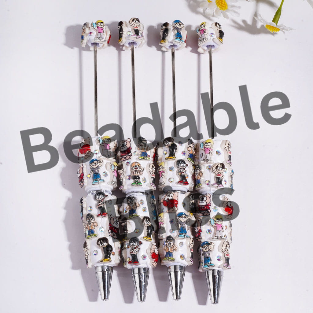 Beadable Clay Pens with Cartoon Style Boy and Cute Dog, AB Rhinestones