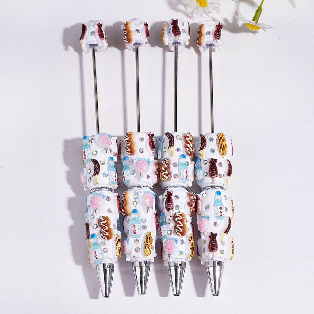Cute Japanese Candy & Snack Food Beverage Theme Beadable Clay Pens with AB Rhinestones