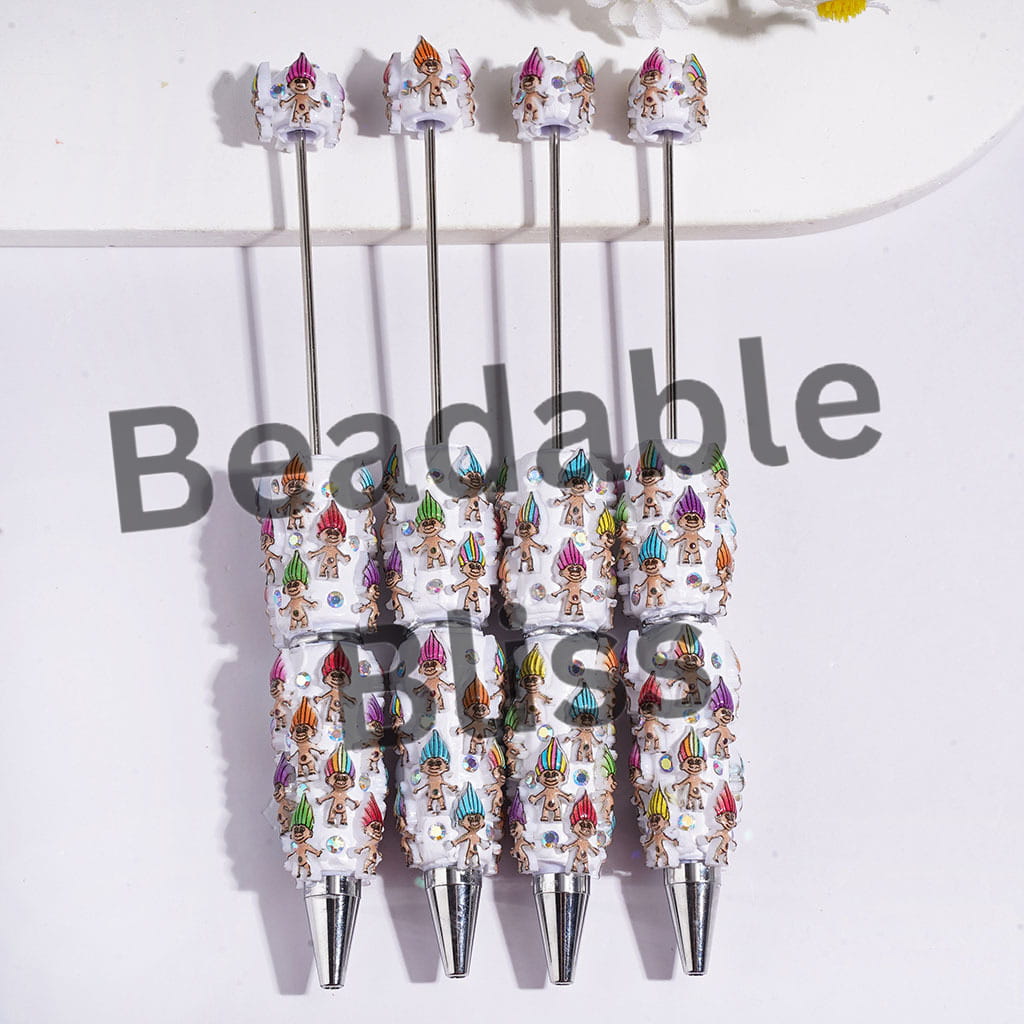 Beadable Clay Pens Magic Hair Elf Series and AB Rhinestones, Multi-Color