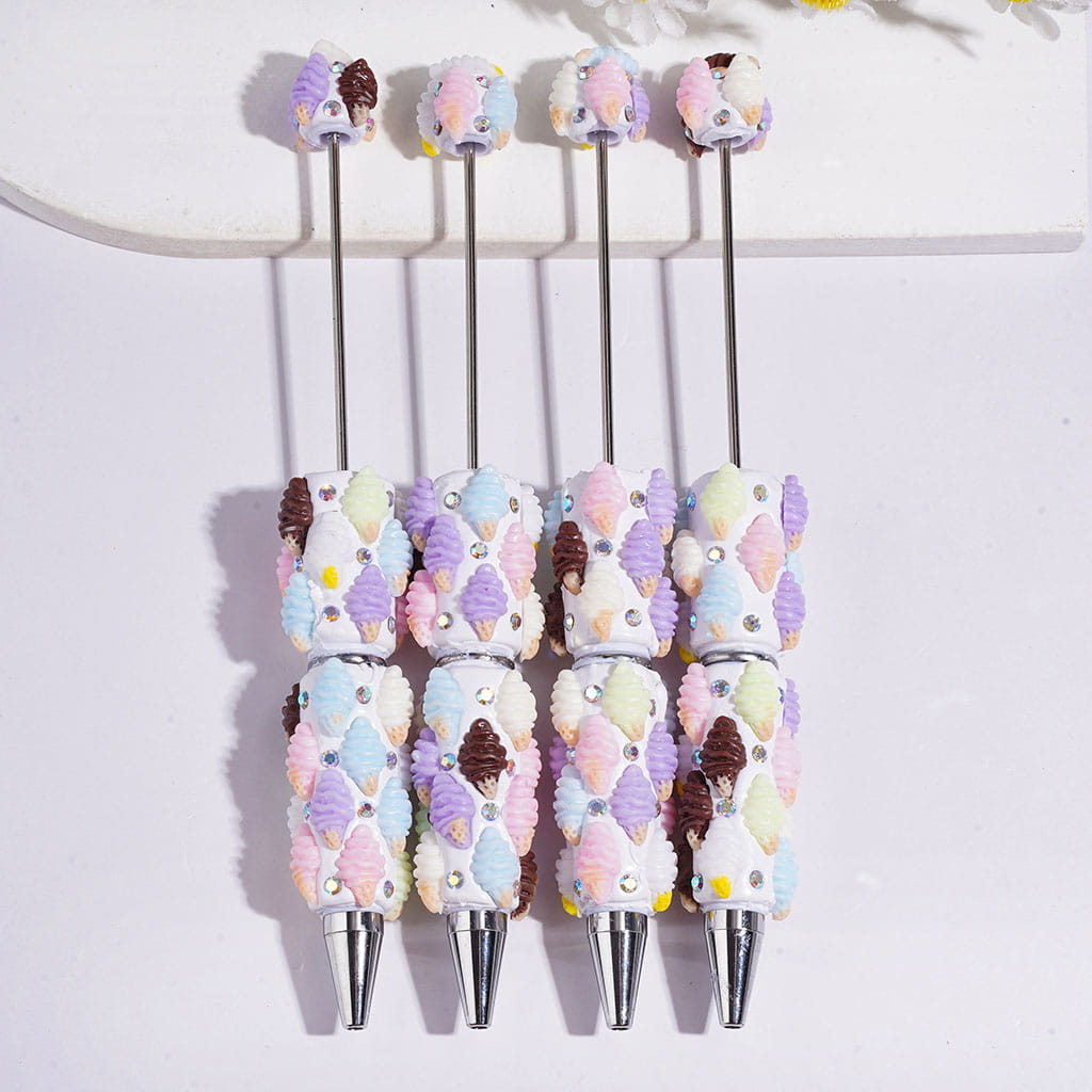 Beadable Clay Pens with Various Taste Ice Cream Cone and AB Rhinestones, Multi-Color