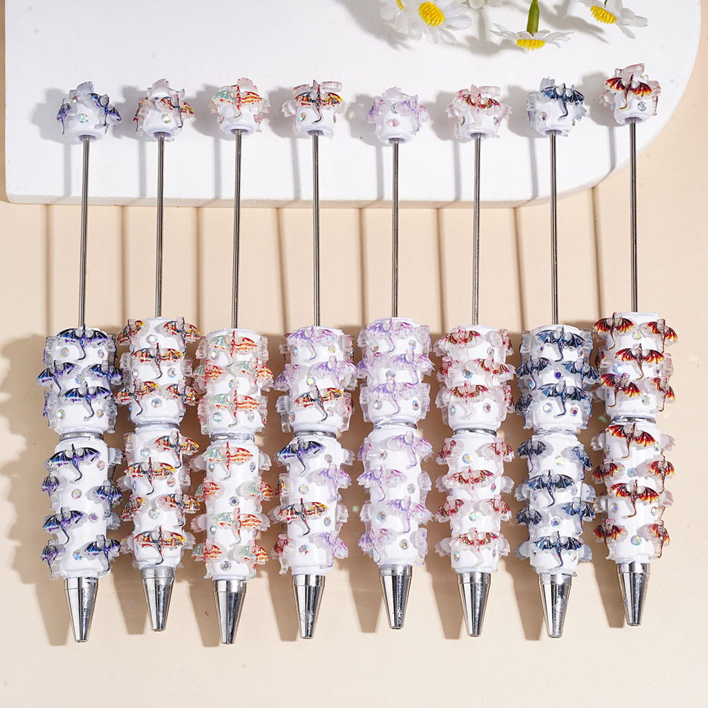 Flying Dragon Theme Beadable Clay Pens with AB Rhinestones, Assorted Colors, Random Mix