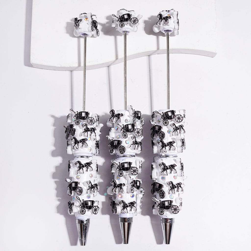 Elegant Black European Carriage Horse Design with Sparkling AB Rhinestones Beadable Clay Pen
