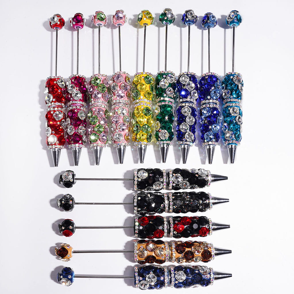 Dazzling Two Tone Rounded Square Shaped Crystals & AB Rhinestones Beadable Clay Pens, Multi-Color, Random Mix